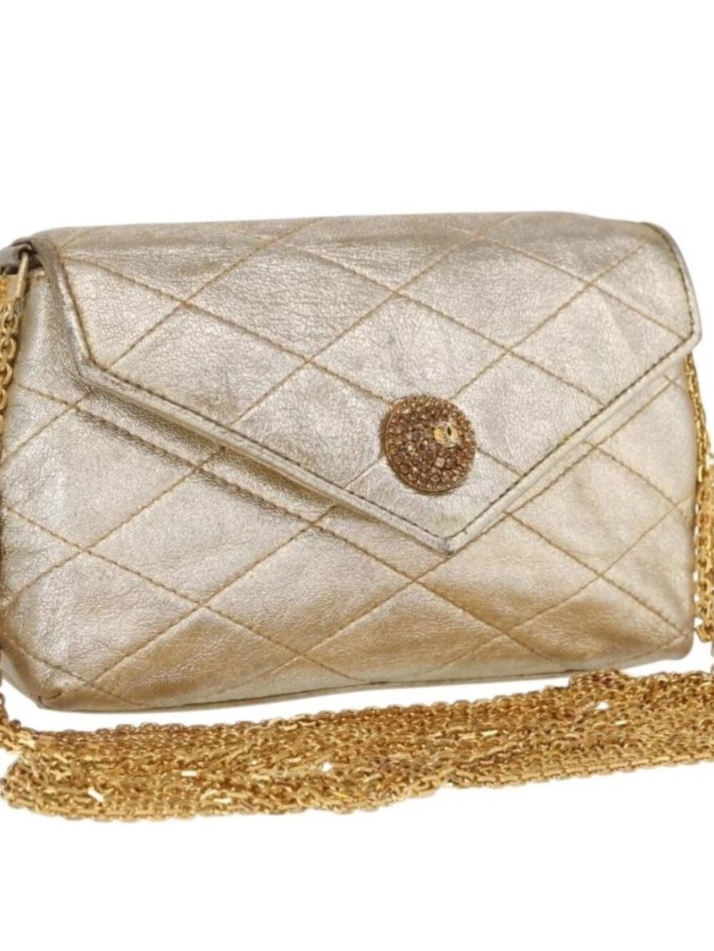 CHANEL Matelasse Single Flap Chain Shoulder Bag Leather Gold CC Auth 165938V